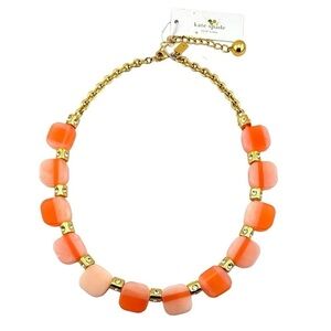 NWT Kate Spade Necklace, Peach Two Tone  Gold Tone & Rhinestone Spacers